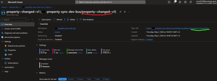 Azure portal showing a topic
