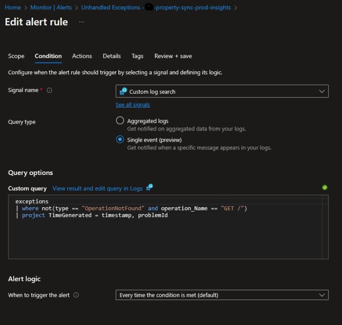 azure portal alert rule